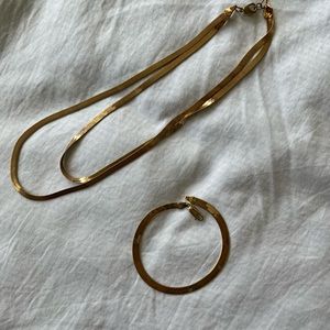 Gold snake chain necklace and bracelet